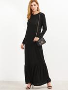 Shein Black Long Sleeve Ruffle Hem Maxi Dress