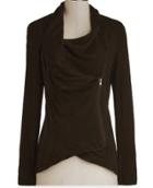  Brown Long Sleeve Asymmetric Zip Outerwear