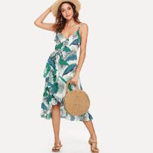 Shein Self Tie Waist Printed Cami Dress