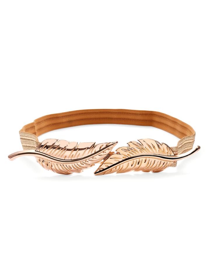 Shein Gold Leaves Two Buckles Elastic Belt