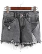 Shein Grey Ripped Fringe Denim Shorts