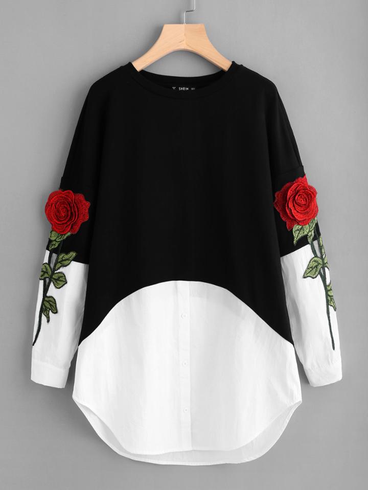 Shein 3d Rose Patch Contrast 2 In 1 Dress