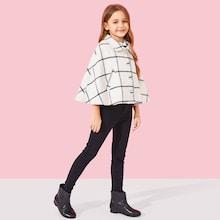 Shein Girls Button Up Grid Print Cape Jacket