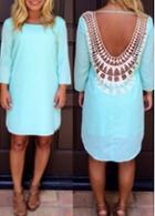 Rosewe Hollow Back Light Blue Chiffon Shift Dress