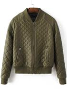 Shein Army Green Raglan Sleeve Diamond Pu Jacket