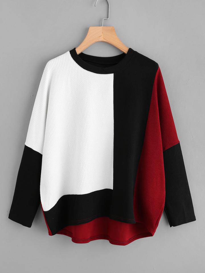 Shein Cut And Sew Dip Hem Textured Pullover