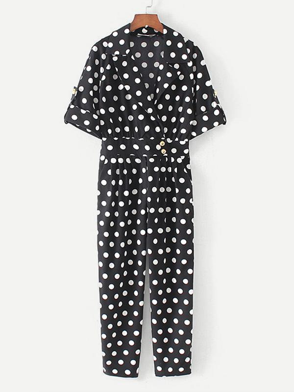 Shein Roll Up Sleeve Polka Dot Jumpsuit