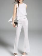 Shein White Crew Neck Top With Pockets Pants