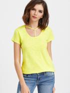 Shein Yellow T Strap Scoop Neck Slub T-shirt