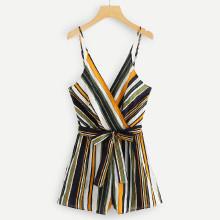 Shein Striped Tie Waist Wrap Cami Jumpsuit