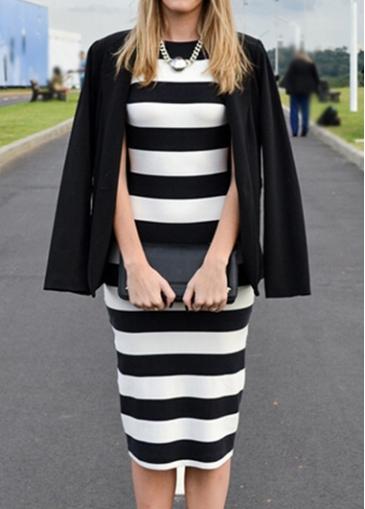 Rosewe Round Neck Strip Print Sheath Dress