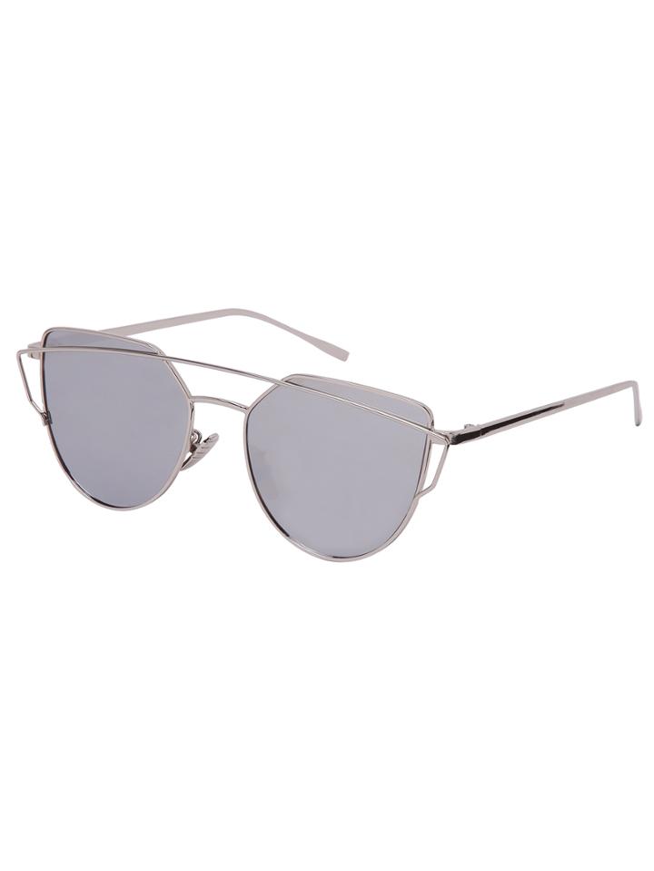 Shein Silver Metal Frame Double Bridge Mirrored Sunglasses