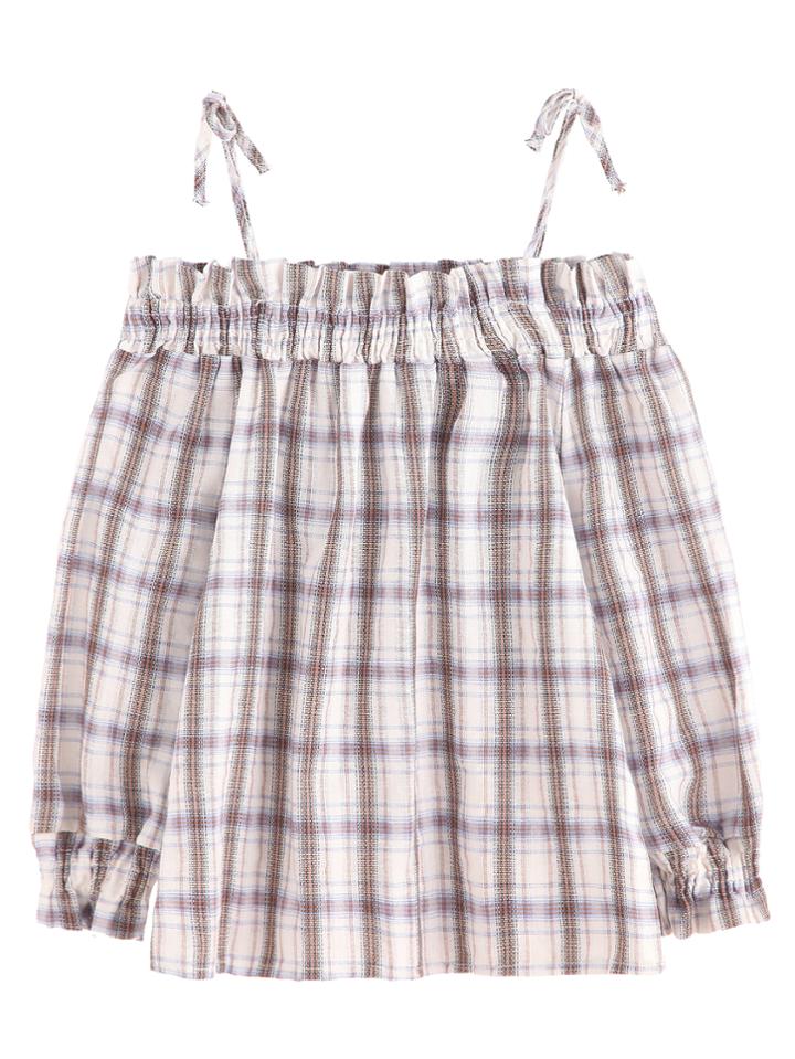 Shein Cold Shoulder Plaid Blouse