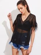 Shein Feather Embellished Sheer Top