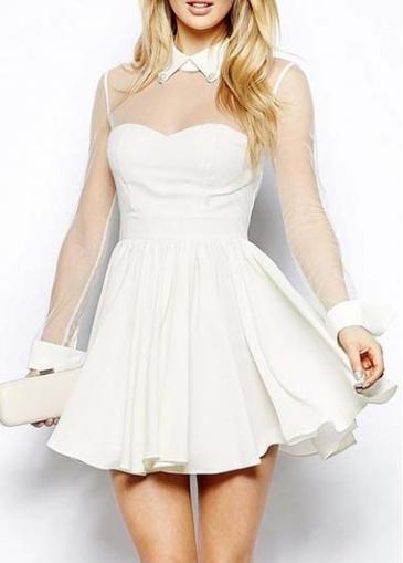 Rosewe A Line Turndown Collar Long Sleeve Mini Dress