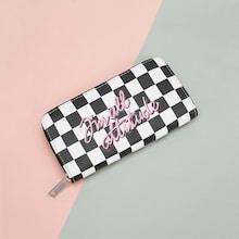 Shein Slogan Embroidery Gingham Purse