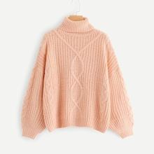 Shein Rolled Neck Solid Cable-knit Sweater