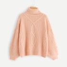 Shein Rolled Neck Solid Cable-knit Sweater