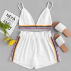 Shein Rainbow Stripe Tape Cami Top With Shorts