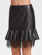 Shein Black Coated Lace Trim  Ruffle Skirt
