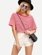 Shein Contrast Trim Neckline Striped T-shirt