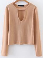 Shein Apricot Cut Out Long Sleeve T-shirt