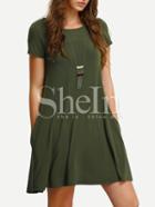 Shein Army Green Short Sleeve Casual Shift Dress
