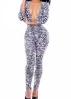 Rosewe Vogue Print Design Long Sleeve Woman Skinny Jumpsuit