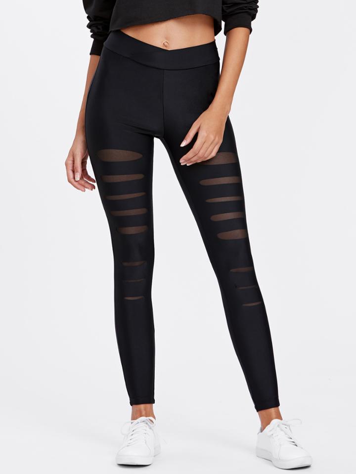 Shein Mesh Insert Ripped Leggings