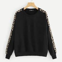 Shein Contrast Leopard Tunic Pullover