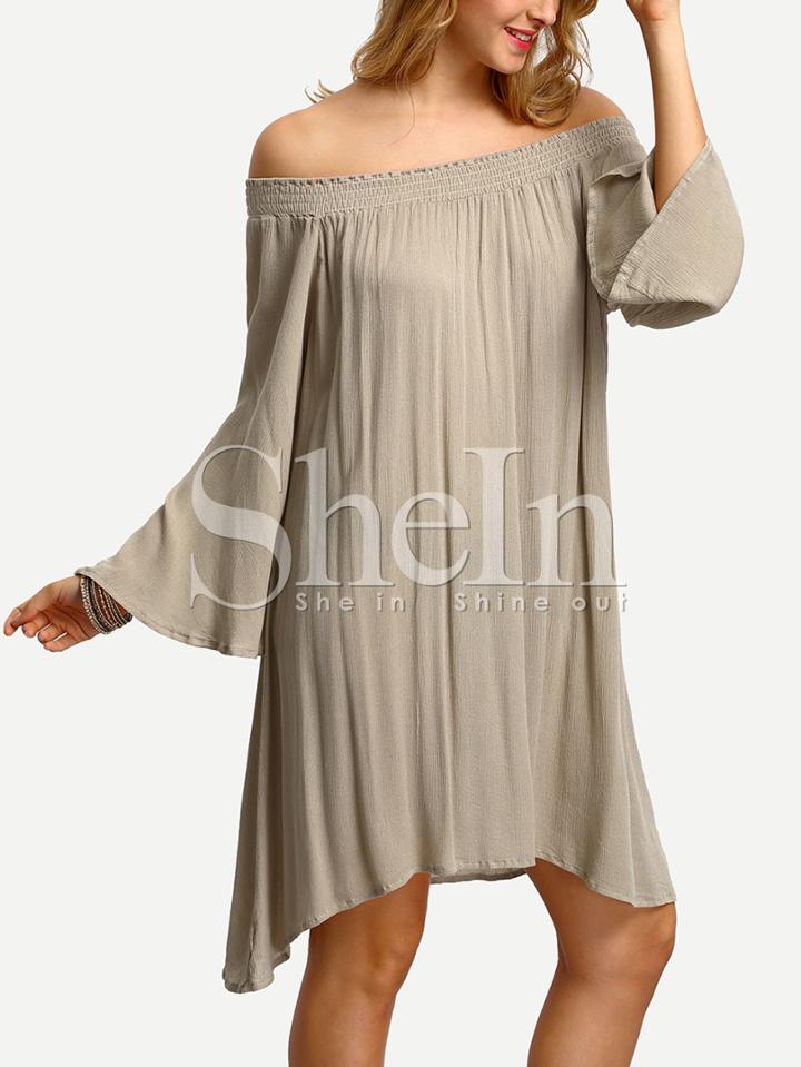 Shein Khaki Off The Shoulder Shift Dress