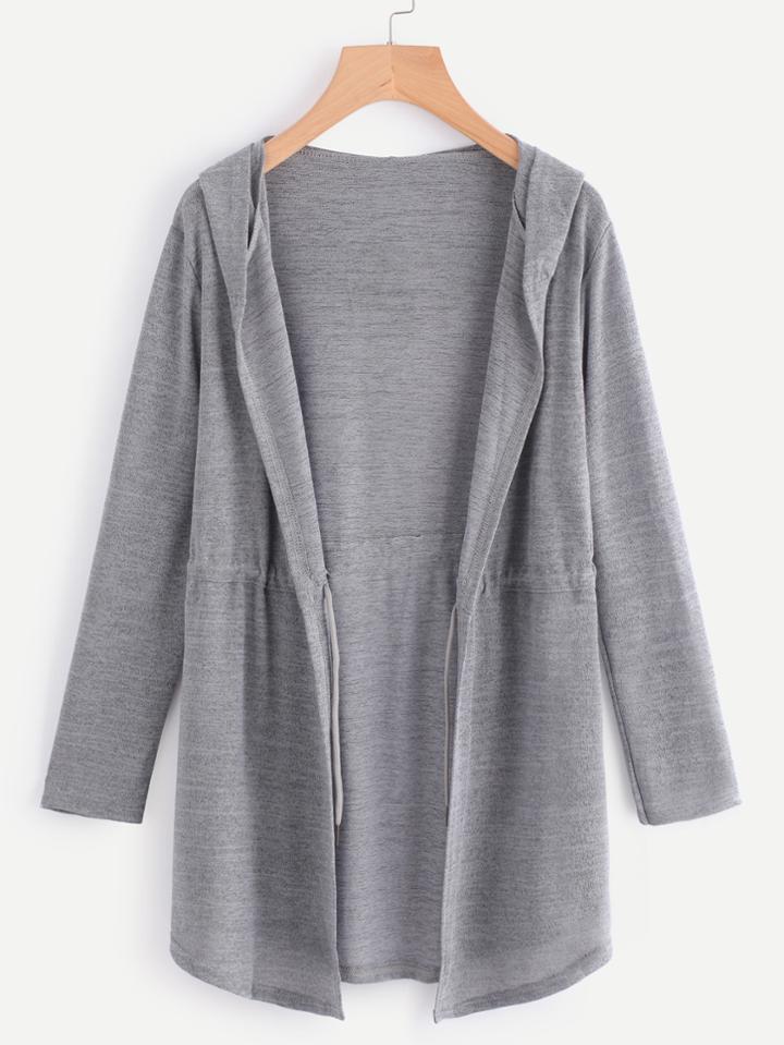 Shein Drawstring Waist Hooded Marled Cardigan