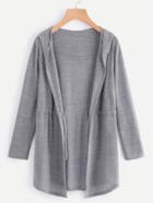 Shein Drawstring Waist Hooded Marled Cardigan