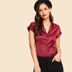 Shein V Neck Roll Up Sleeve Blouse