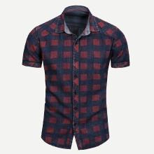 Shein Men Plaid Curved Hem Blouse