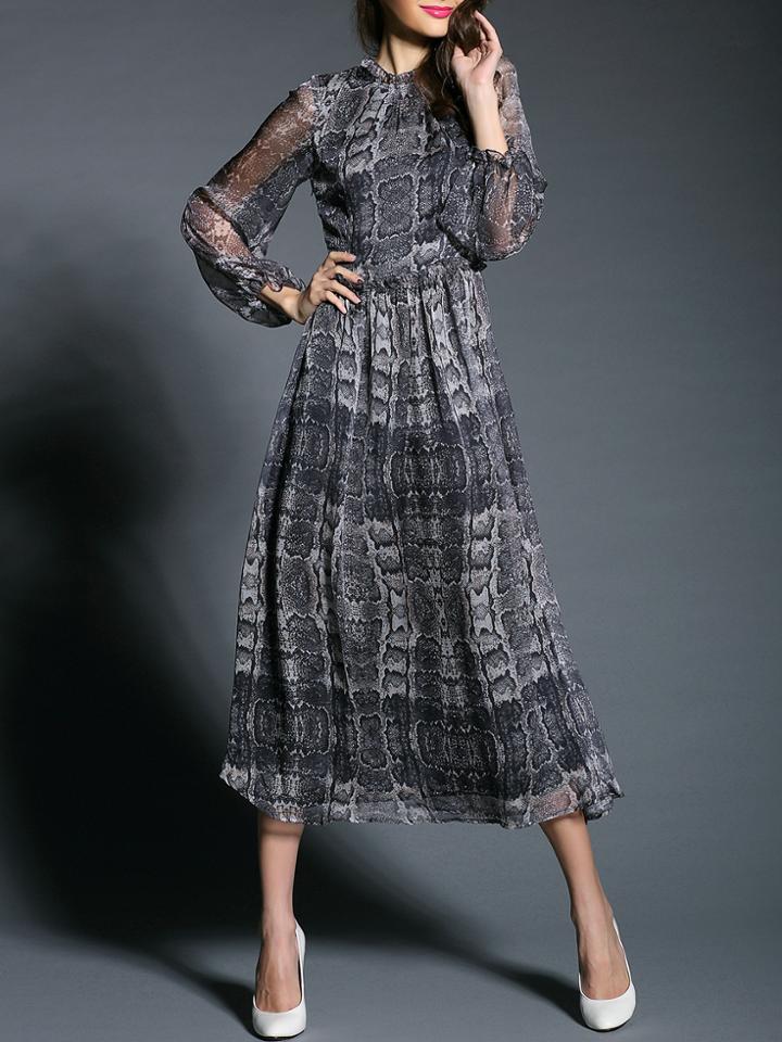 Shein Grey Sheer Elastic-waist Long Dress