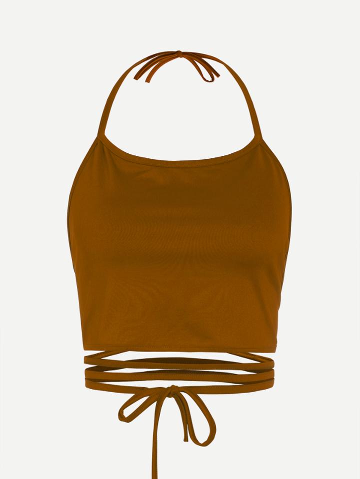Shein Halter Neck Lace Up Cami Top