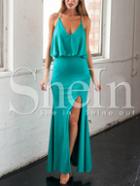 Shein Green Spaghetti Strap Backless Split Maxi Dress