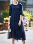 Shein Navy Contrast Gauze Sheer Long Dress