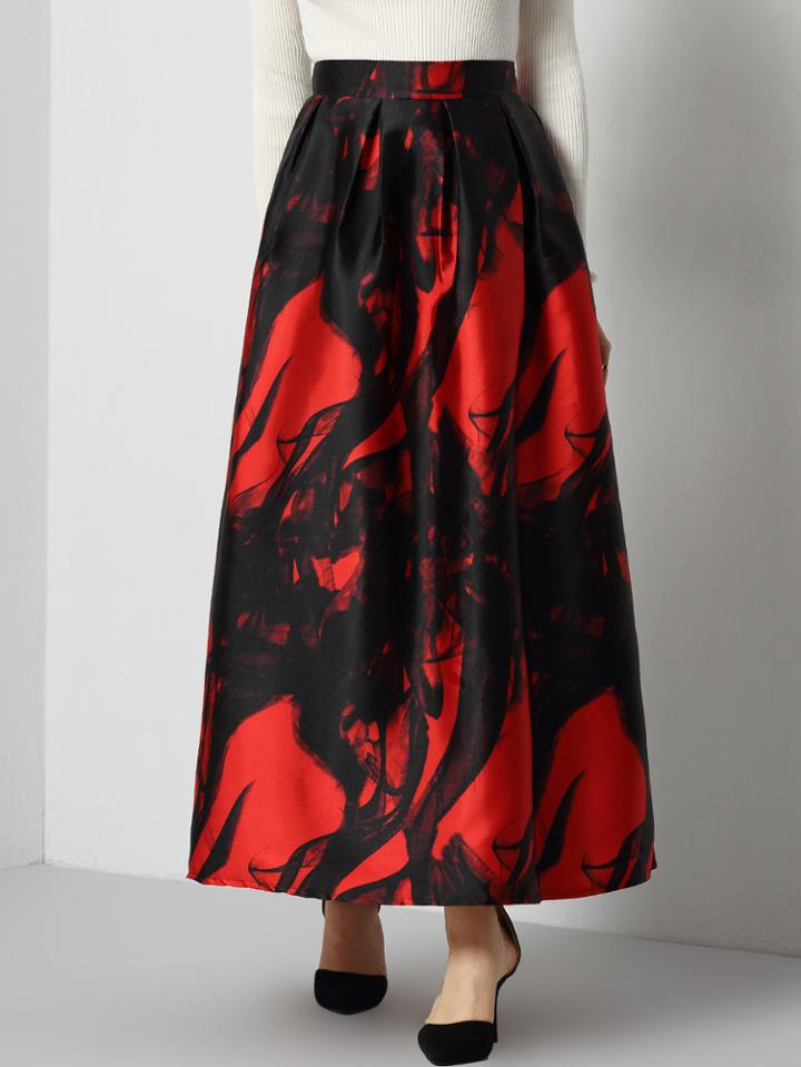 Shein Black Red Ink Print Long Skirt