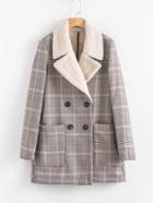 Shein Double Breasted Sherpa Lined Plaid Coat