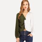 Shein Twist Front Contrast Panel Blouse
