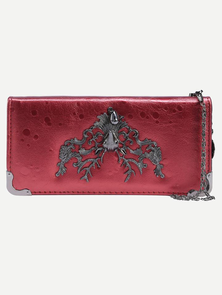 Shein Metal Deer Head Accent Faux Leather Wallet - Red