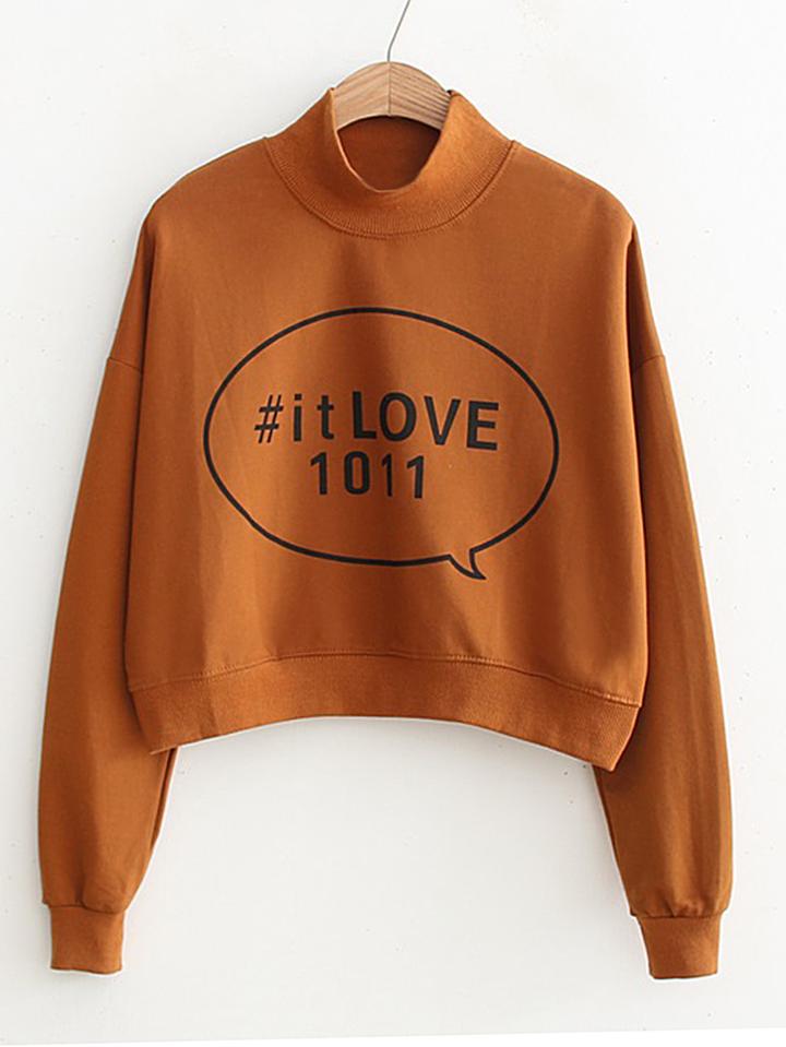 Shein Mock Neck Drop Shoulder Crop Sweatshirt