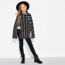 Shein Girls Double Button Grid Cape Coat