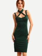 Shein Green Halter Pencil Dress With Zipper