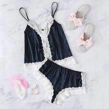Shein Lace Trim Satin Cami Top & Panty