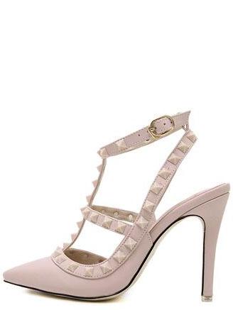 Shein Pink Point Out Studded Slingbacks Heels