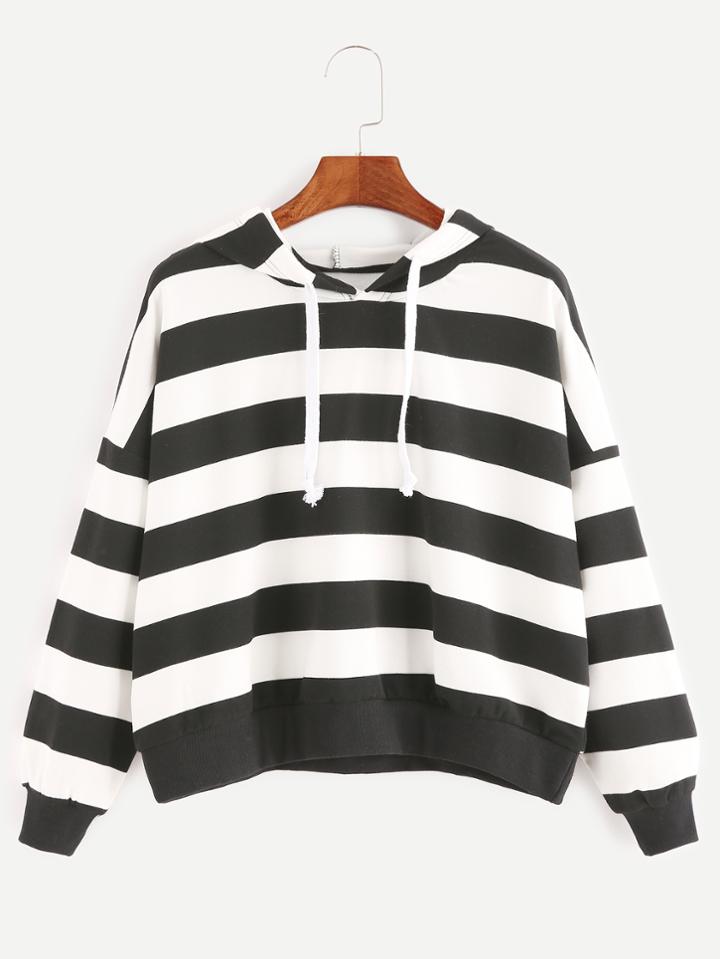 Shein Contrast Striped Hooded Drop Shoulder Sweatshirt