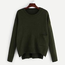 Shein Pocket Patched Dip Hem Jumper